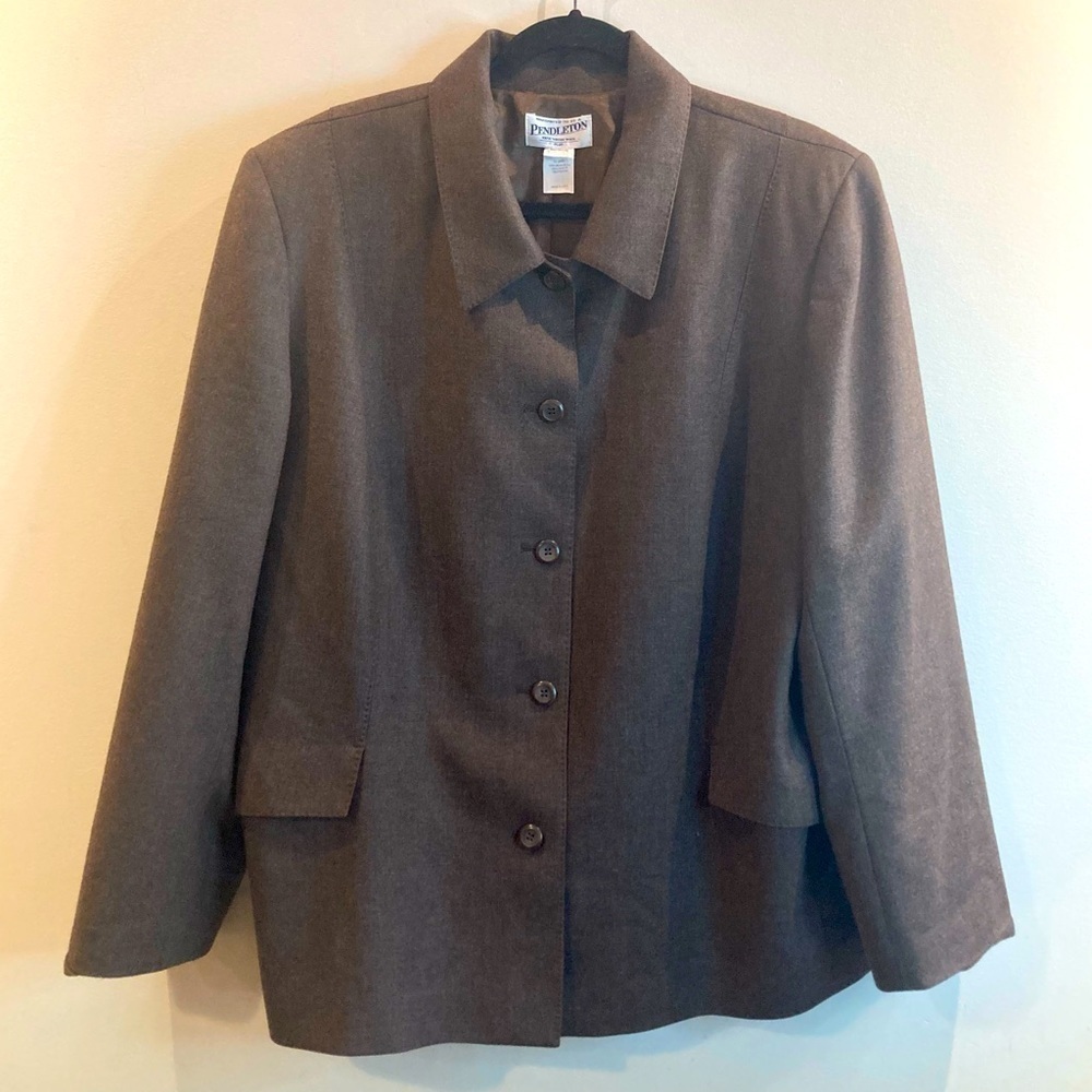PENDLETON Sz 22 Vintage 100% Wool Shoulder Pads Boxy Pockets Lined Blazer Jacket